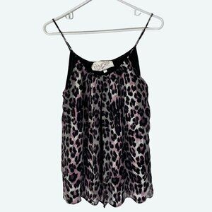 Rory Beca 100% Silk Spaghetti Strap Cami Tank Top Purple Leopard Print‎ Small